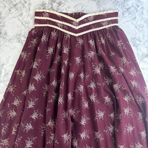 VTG Jessica’s Gunnies Vintage Burgundy White Floral Gunne Sax Skirt Size 9